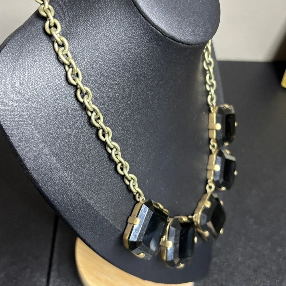 J. Crew Necklace Square Smoky Faceted Crystal Gems Bronze Tone Statement